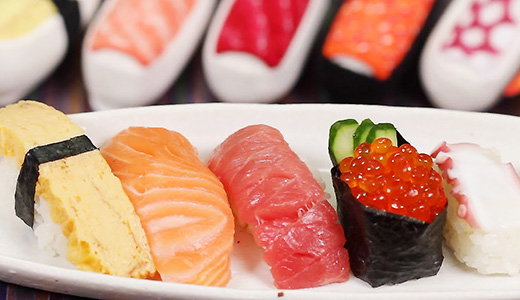Nigiri: Tamago, Sake, O'Toro, Ikura, and Tako